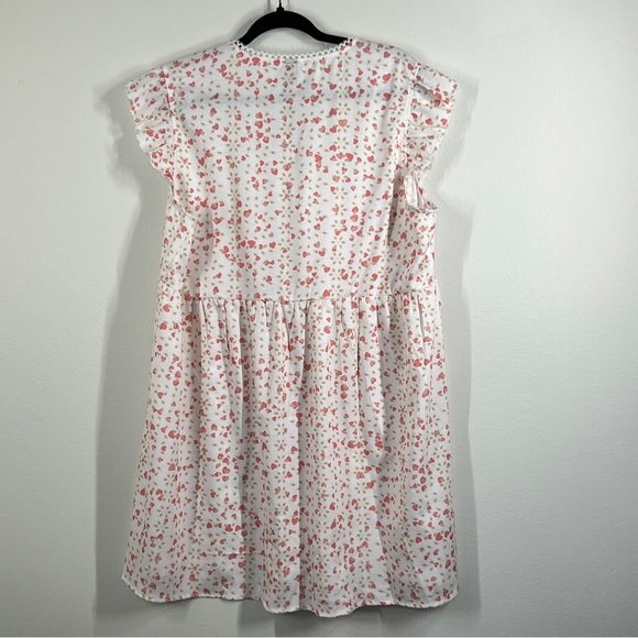 CIDER Baby Doll Top Size XL Pink and White Floral V Neck Short Sleeve - Picture 4 of 11